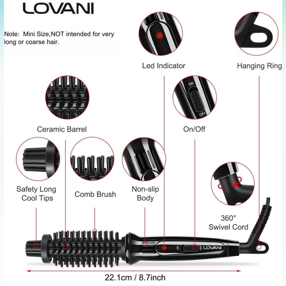 LOVANI Mini Travel Curling Iron Brush 3/4 Inch Dual Voltage for Short Hair new